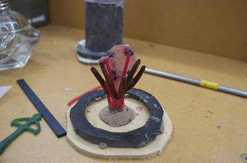 Carvings with organic material for casting.